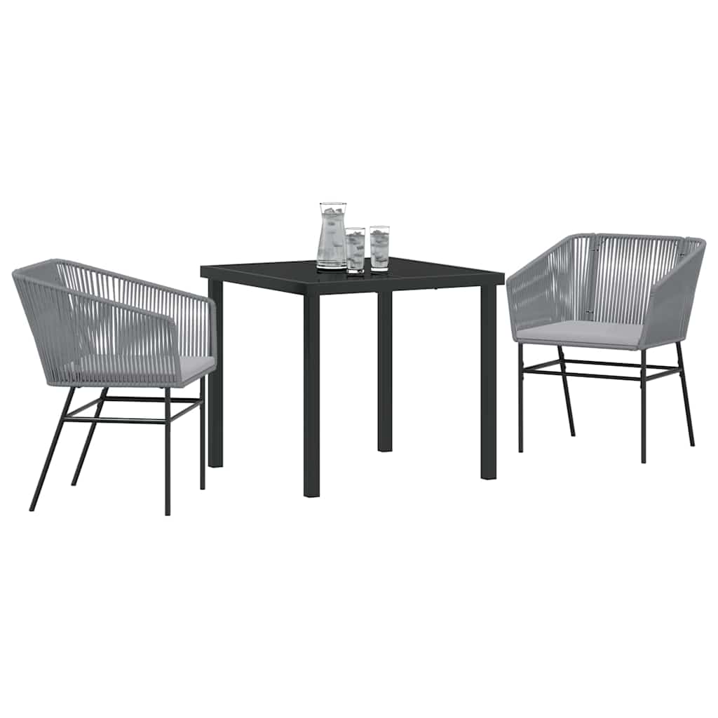 Garden Dining Set with Cushion 3 pcs Grey Powder-Coated Steel