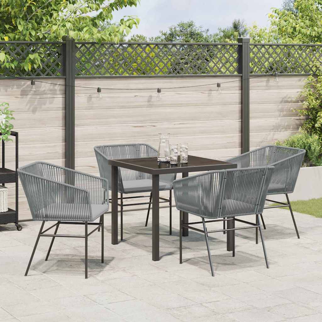 Garden Dining Set with Cushion 5 pcs Grey Powder-Coated Steel