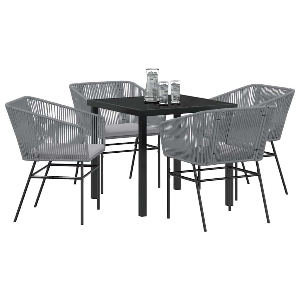 Garden Dining Set with Cushion 5 pcs Grey Powder-Coated Steel