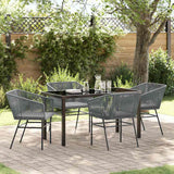 Garden Dining Set with Cushion 5 pcs Grey Powder-Coated Steel
