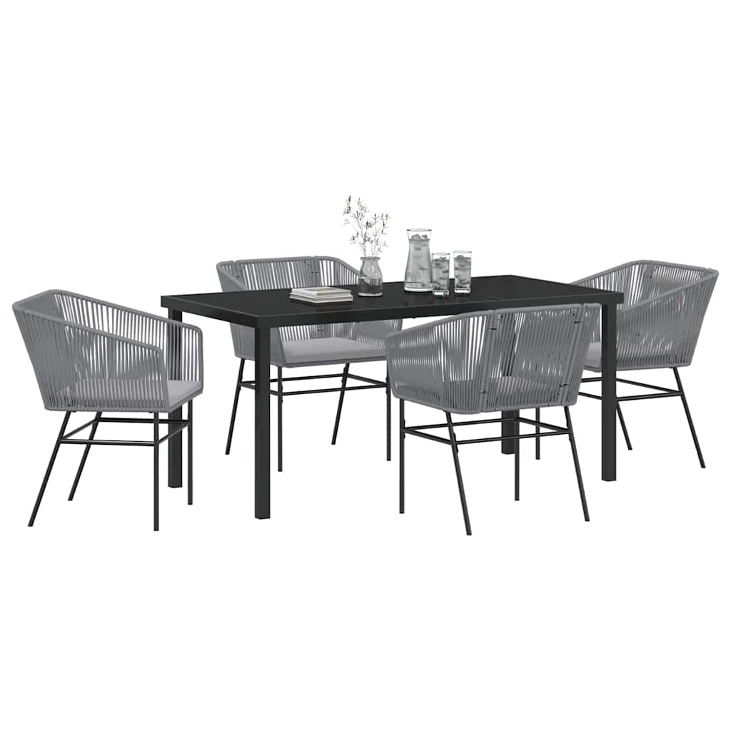 Garden Dining Set with Cushion 5 pcs Grey Powder-Coated Steel