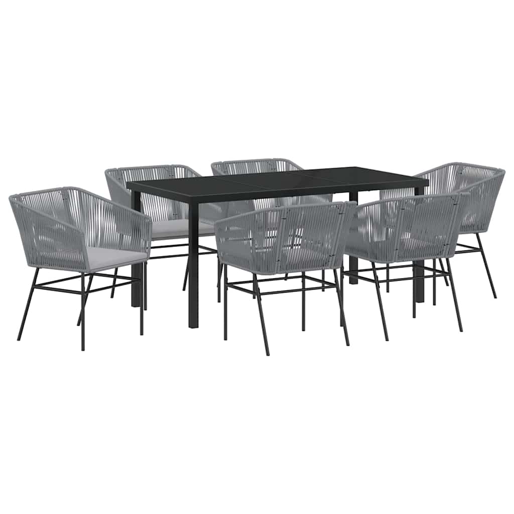 Garden Dining Set with Cushion 7 pcs Grey Powder-Coated Steel