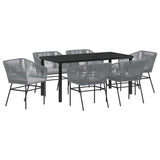 Garden Dining Set with Cushion 7 pcs Grey Powder-Coated Steel