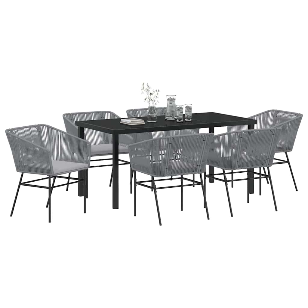 Garden Dining Set with Cushion 7 pcs Grey Powder-Coated Steel