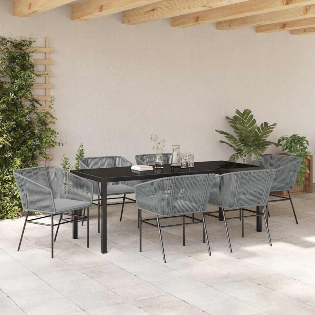 Garden Dining Set with Cushion 7 pcs Grey Powder-Coated Steel