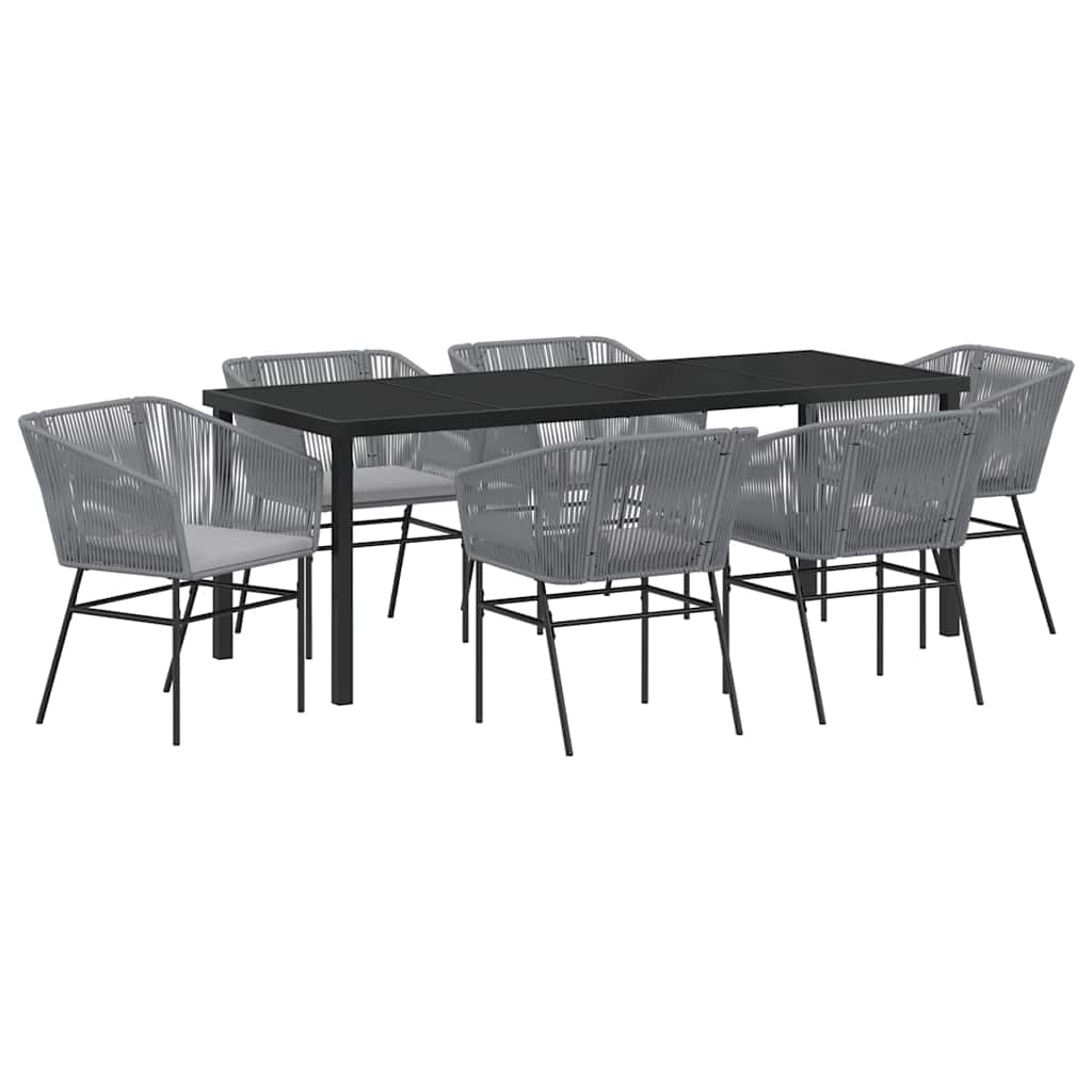 Garden Dining Set with Cushion 7 pcs Grey Powder-Coated Steel