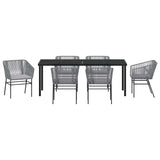 Garden Dining Set with Cushion 7 pcs Grey Powder-Coated Steel - Close-Up Angle