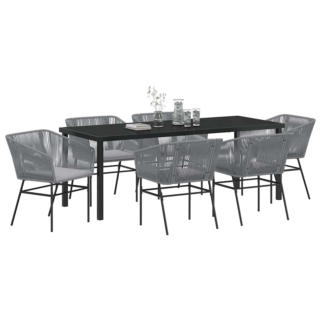 Garden Dining Set with Cushion 7 pcs Grey Powder-Coated Steel