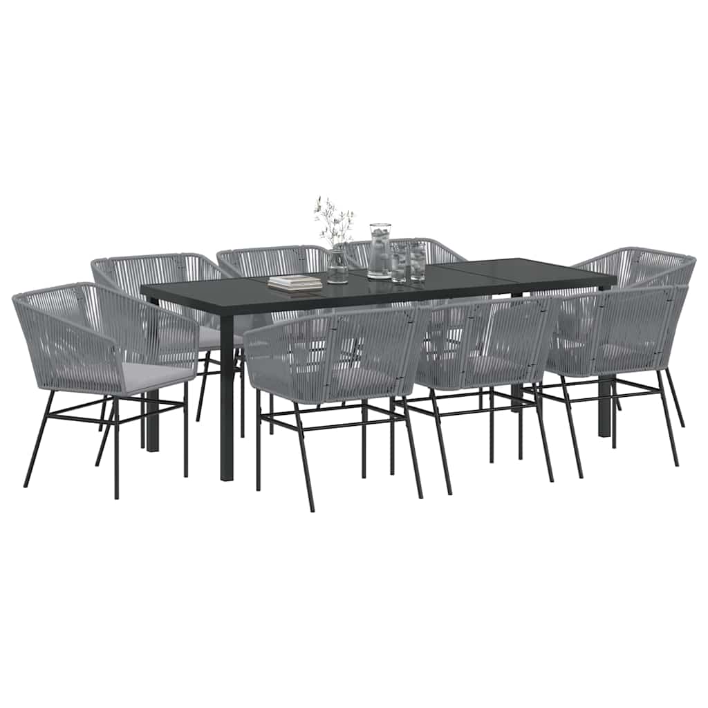 Garden Dining Set with Cushion 9 pcs Grey Powder-Coated Steel