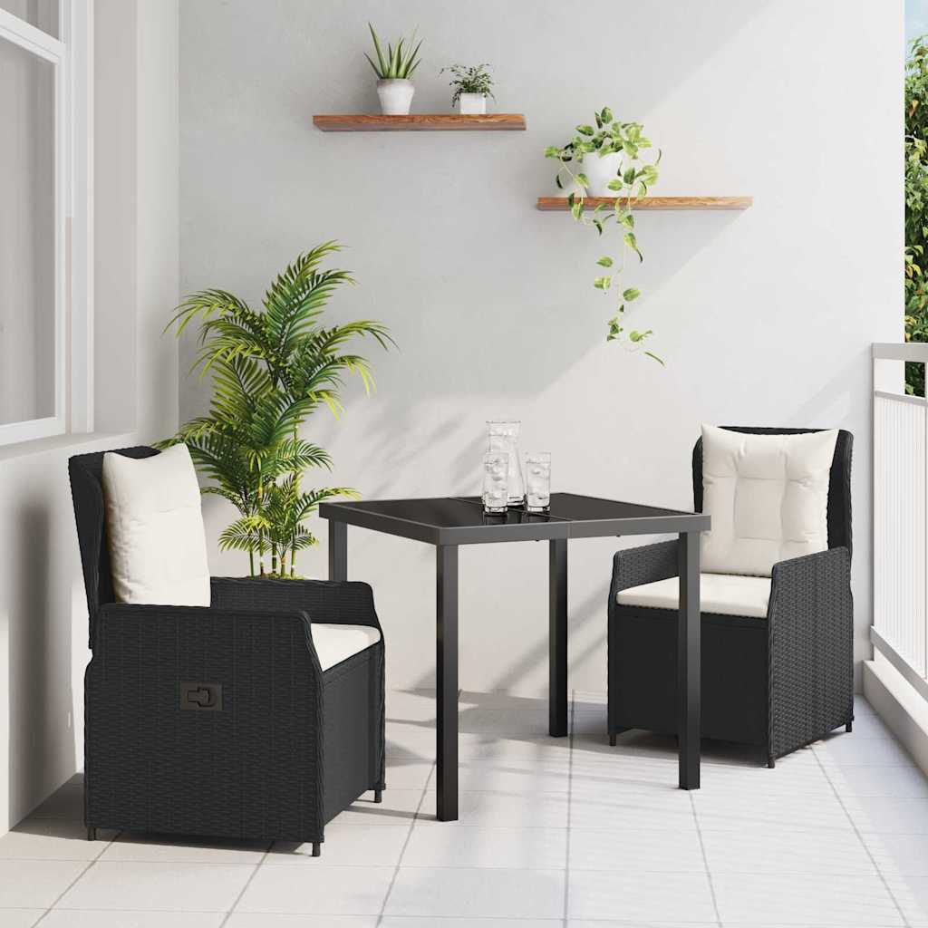 Garden Dining Set 3 pcs Black Poly Rattan