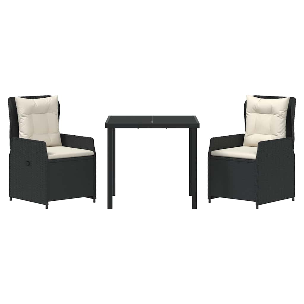Garden Dining Set 3 pcs Black Poly Rattan