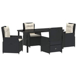 Garden Dining Set 5 pcs Black Poly Rattan - Front View
