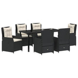 Garden Dining Set 7 pcs Black Poly Rattan - Front View