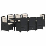 Garden Dining Set 9 pcs Black Poly Rattan - Front View