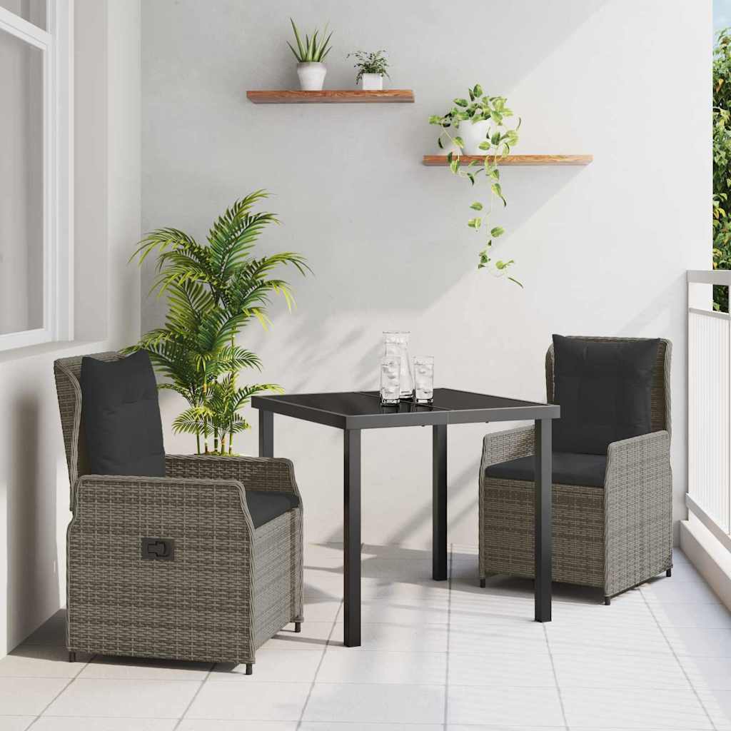 Garden Dining Set 3 pcs Grey Poly Rattan
