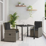Garden Dining Set 3 pcs Grey Poly Rattan