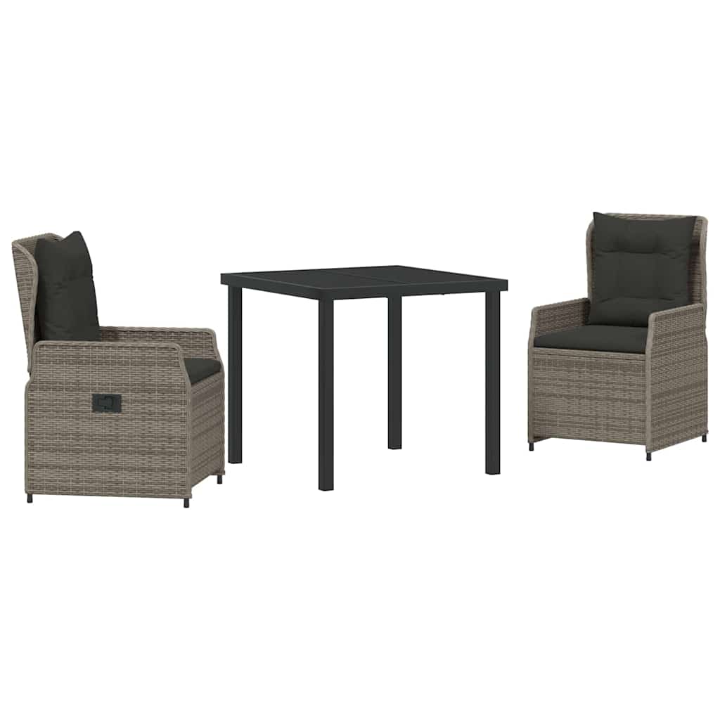 Garden Dining Set 3 pcs Grey Poly Rattan