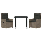 Garden Dining Set 3 pcs Grey Poly Rattan - Close-Up Angle