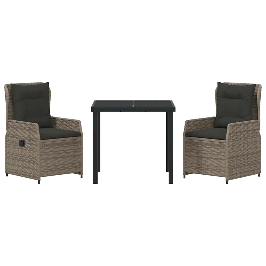 Garden Dining Set 3 pcs Grey Poly Rattan