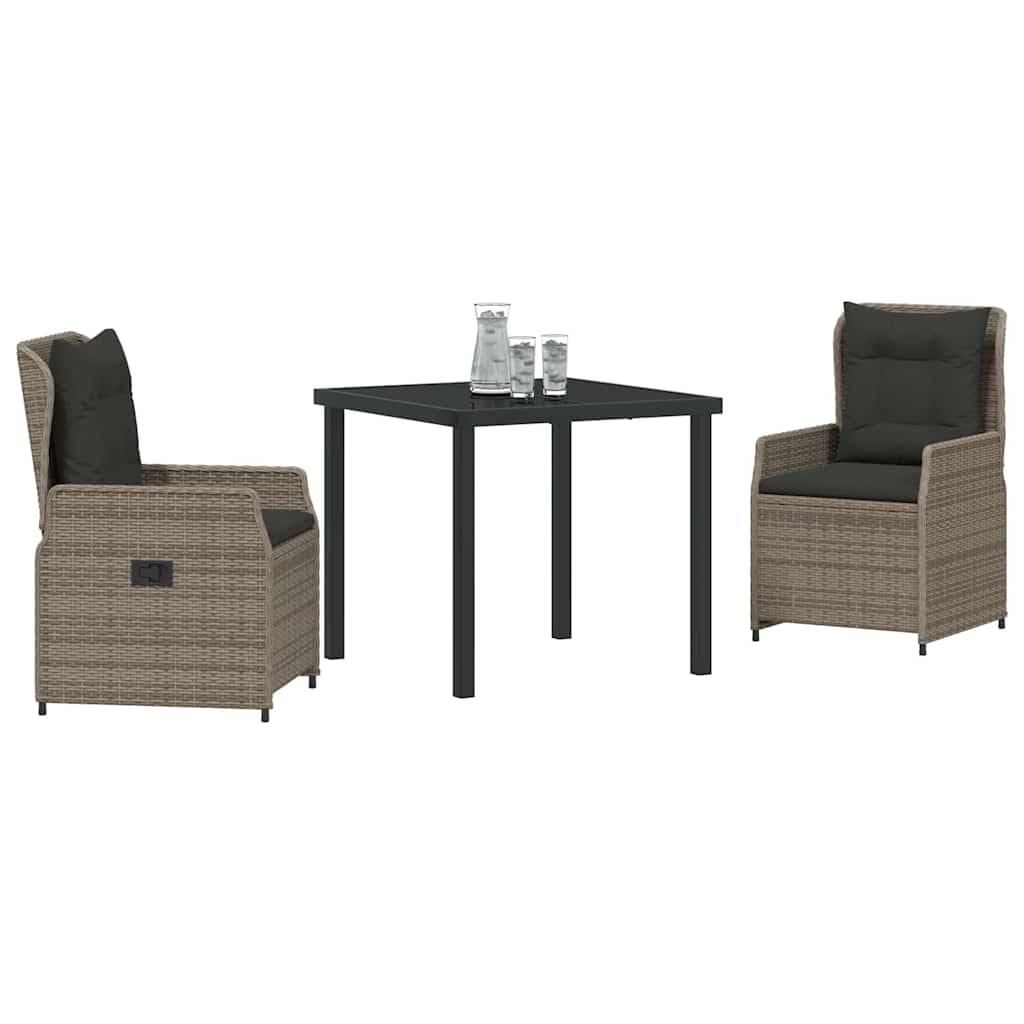 Garden Dining Set 3 pcs Grey Poly Rattan