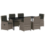 Garden Dining Set 7 pcs Grey Poly Rattan - Front View