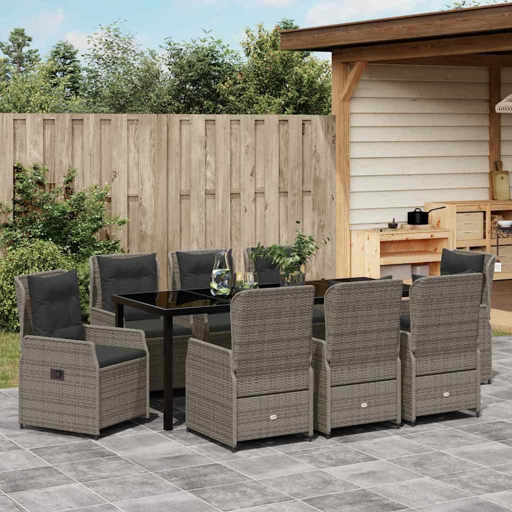 Garden Dining Set 9 pcs Grey Poly Rattan