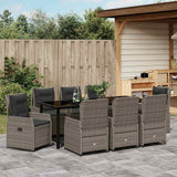 Garden Dining Set 9 pcs Grey Poly Rattan - Top-Down View