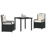 Garden Dining Set 3 pcs Black Poly Rattan - Side View