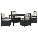Garden Dining Set 5 pcs Black Poly Rattan - Front View
