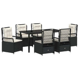 Garden Dining Set 7 pcs Black Poly Rattan - Front View