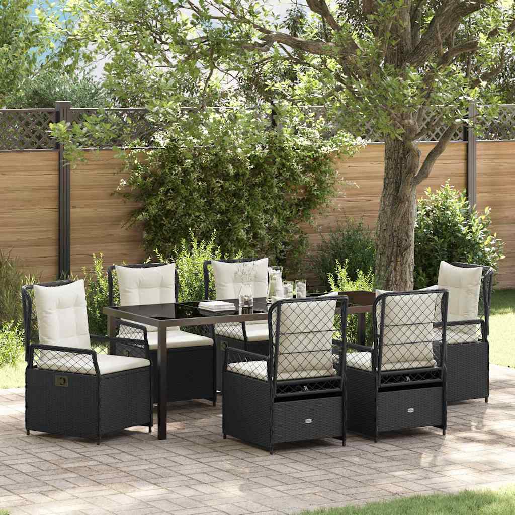 Garden Dining Set 7 pcs Black Poly Rattan