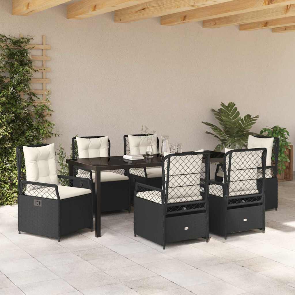 Garden Dining Set 7 pcs Black Poly Rattan