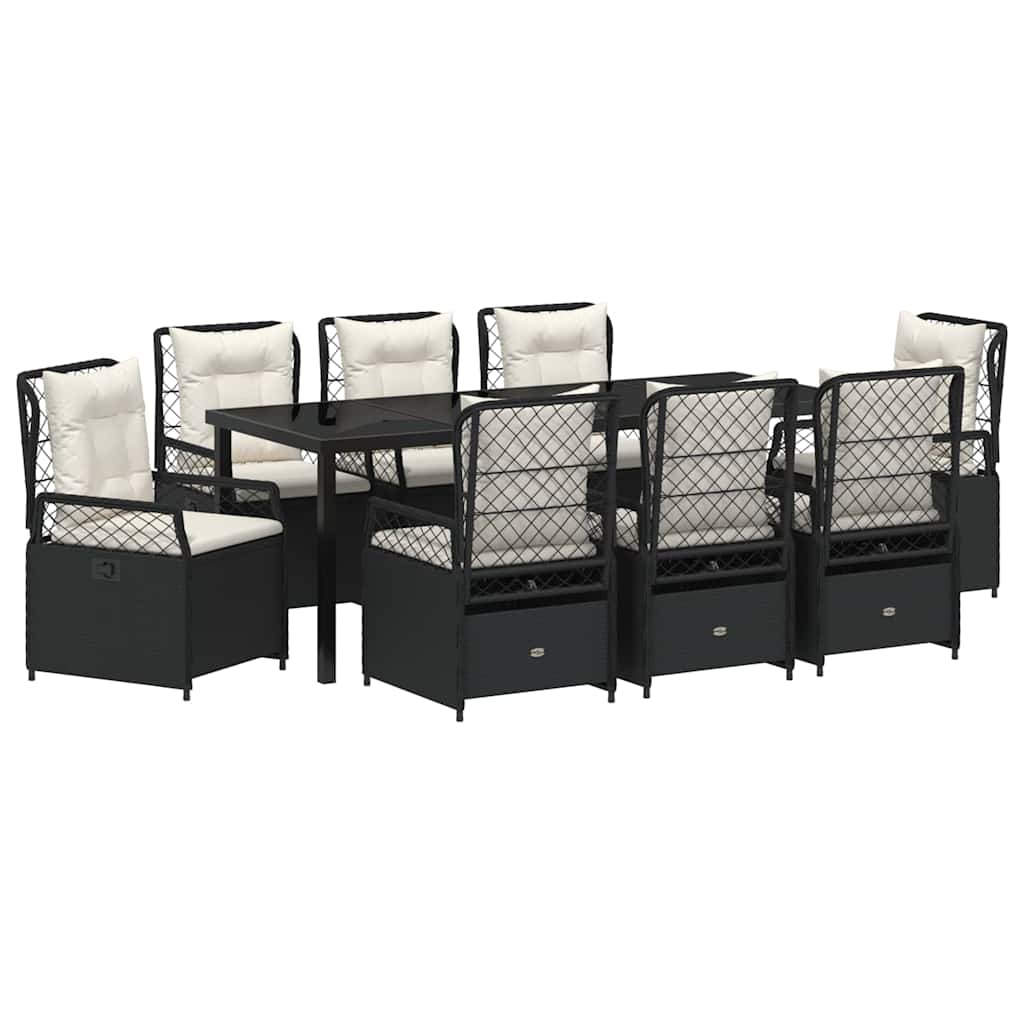 Garden Dining Set 9 pcs Black Poly Rattan