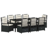 Garden Dining Set 9 pcs Black Poly Rattan - Front View
