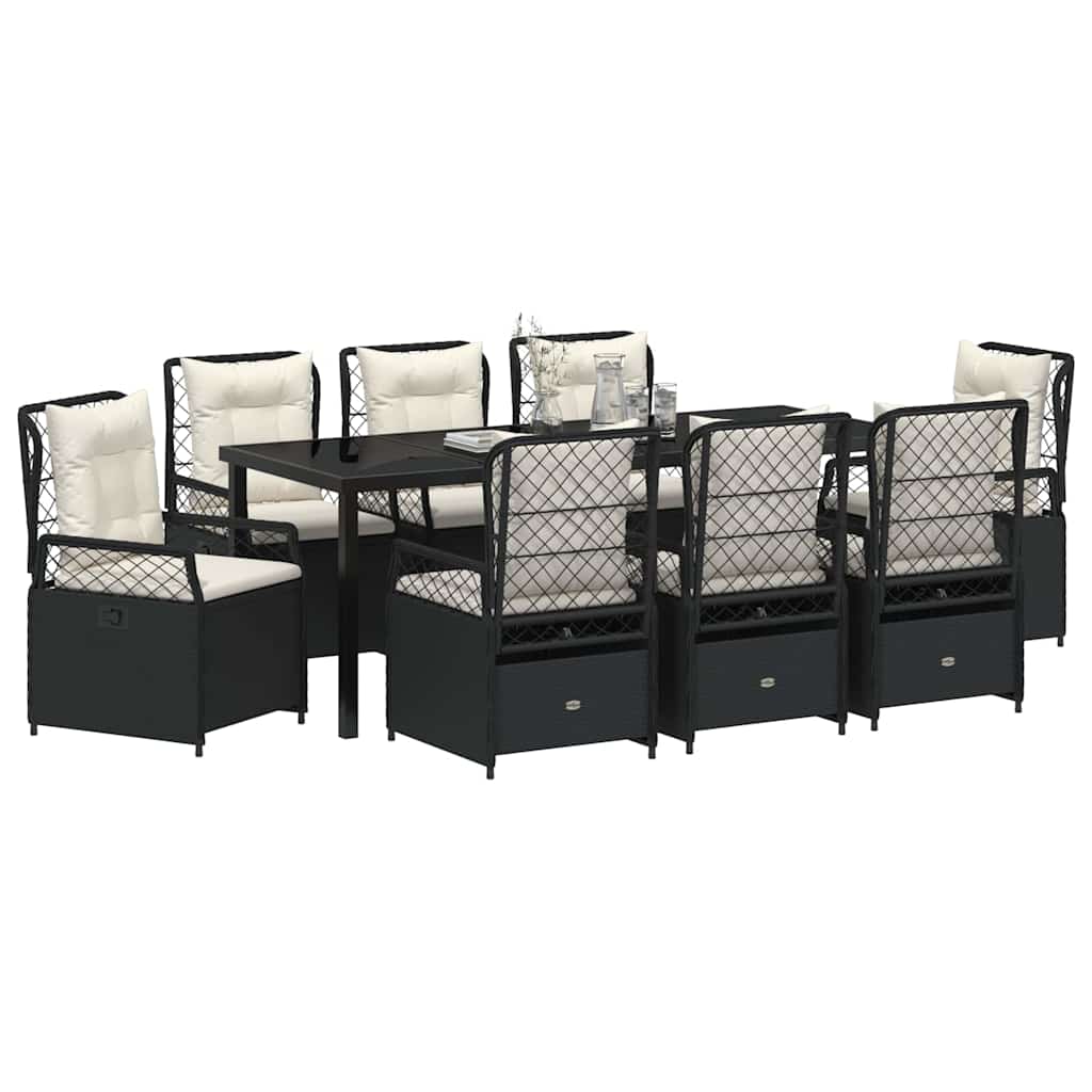 Garden Dining Set 9 pcs Black Poly Rattan