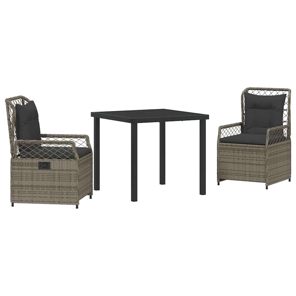 Garden Dining Set 3 pcs Grey Poly Rattan