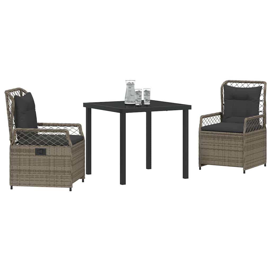 Garden Dining Set 3 pcs Grey Poly Rattan