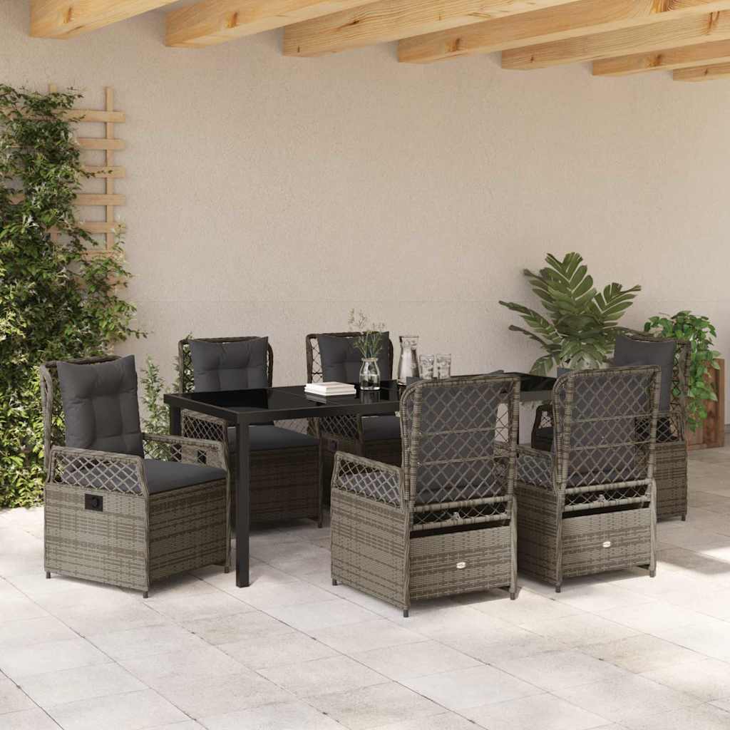Garden Dining Set 7 pcs Grey Poly Rattan