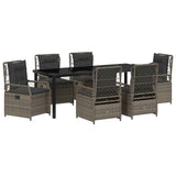 Garden Dining Set 7 pcs Grey Poly Rattan - Front View