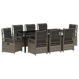 Garden Dining Set 9 pcs Grey Poly Rattan - Front View