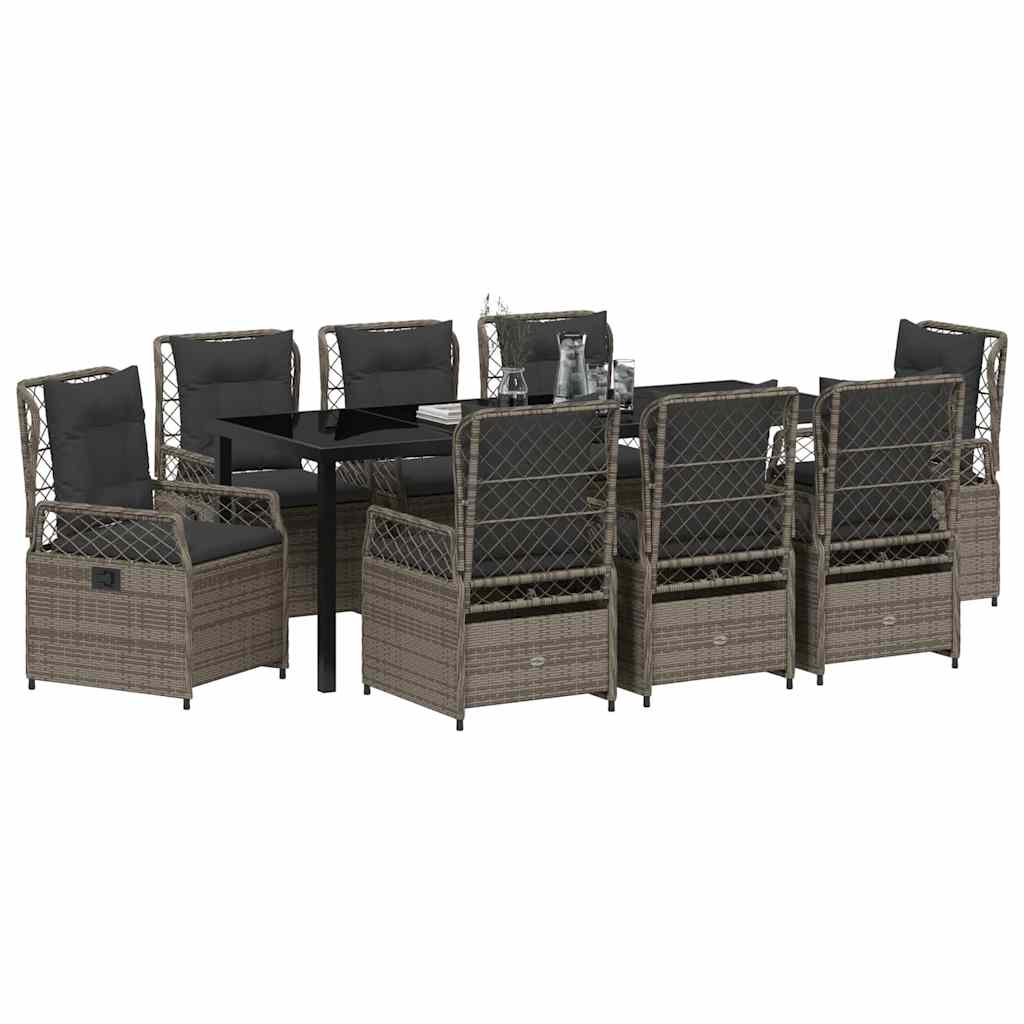 Garden Dining Set 9 pcs Grey Poly Rattan
