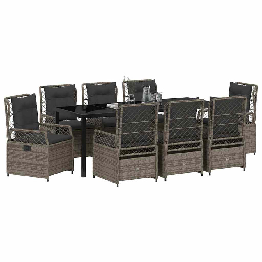 Garden Dining Set 9 pcs Grey Poly Rattan