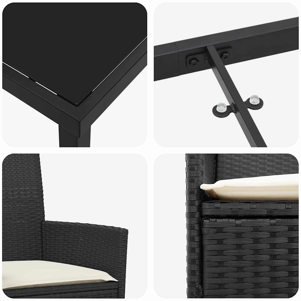 Garden Dining Set 3 pcs Black Poly Rattan
