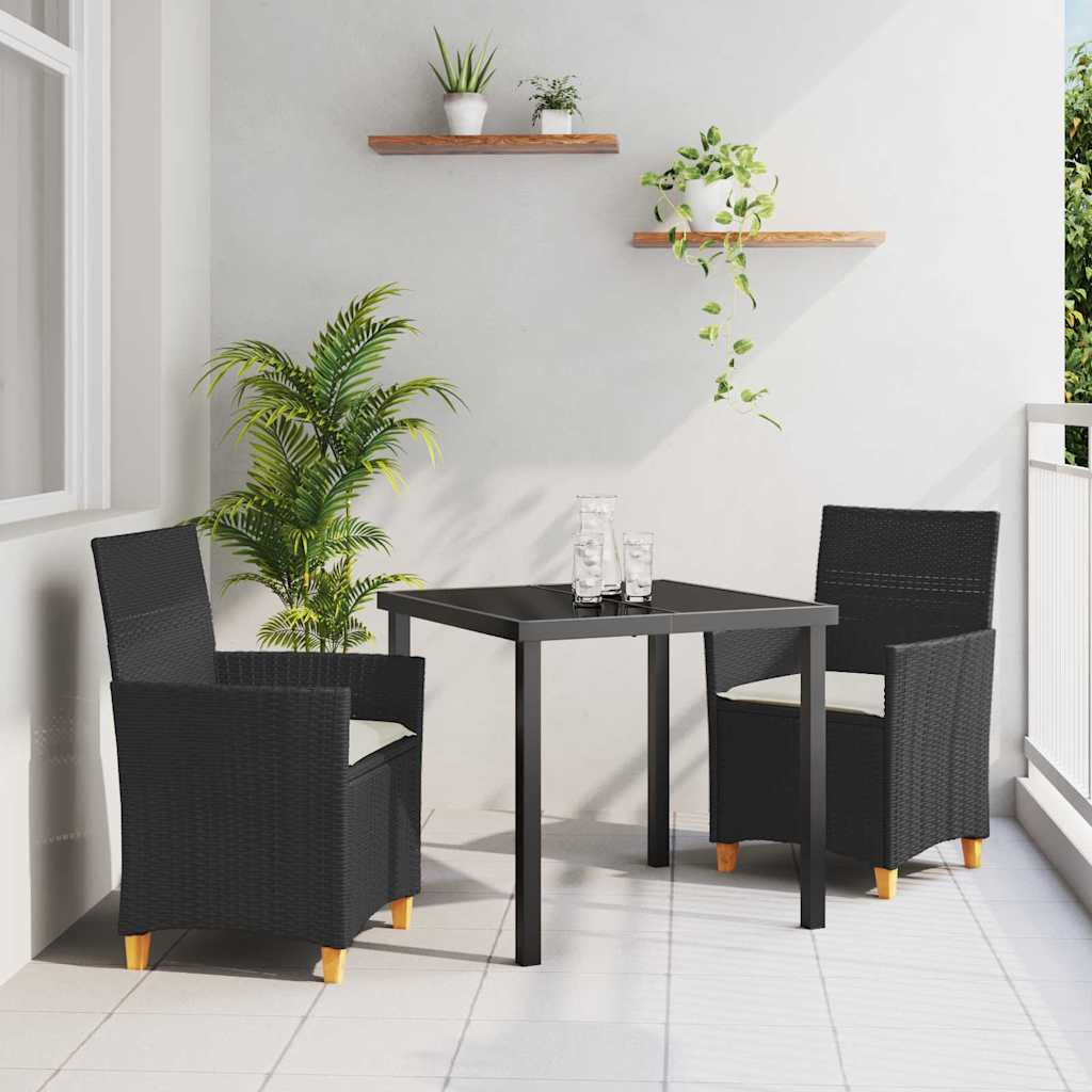 Garden Dining Set 3 pcs Black Poly Rattan