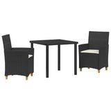 Garden Dining Set 3 pcs Black Poly Rattan - Front View