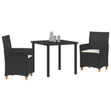 Garden Dining Set 3 pcs Black Poly Rattan - Side View