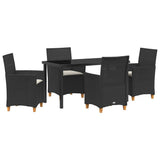 Garden Dining Set 5 pcs Black Poly Rattan - Front View