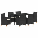 Garden Dining Set 7 pcs Black Poly Rattan - Front View
