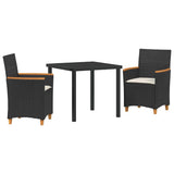 Garden Dining Set 3 pcs Black Poly Rattan - Front View