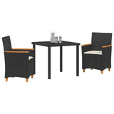 Garden Dining Set 3 pcs Black Poly Rattan - Side View